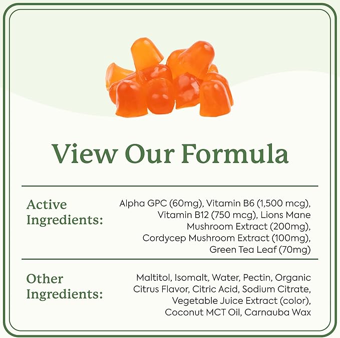 Plant People WonderFocus Mushroom Gummies with Lion’s Mane & Cordyceps - Nootropic Brain Supplement Boosts Memory, Focus, Energy & Mood in Adults | No Sugar, 100% Vegan, Citrus Flavor, 60 Count