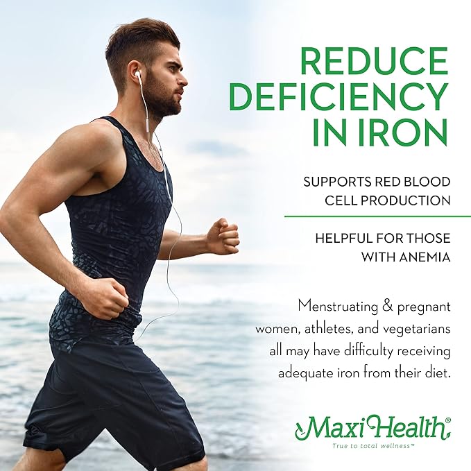 Maxi Health Iron Supplement - Gentle Iron Supplements for Men & Women - Ferrous Fumarate - Ferrochel 25 MG for Anemia & Red Blood Cell Production - Chelated Iron Pills - 100 Kosher Tablets