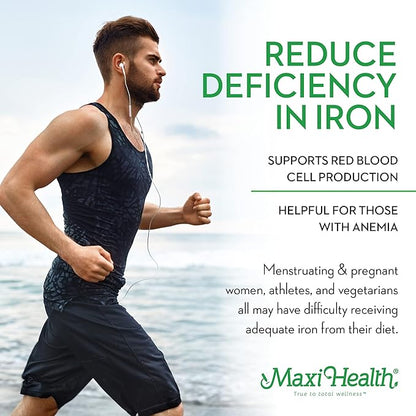 Maxi Health Iron Supplement - Gentle Iron Supplements for Men & Women - Ferrous Fumarate - Ferrochel 25 MG for Anemia & Red Blood Cell Production - Chelated Iron Pills - 100 Kosher Tablets