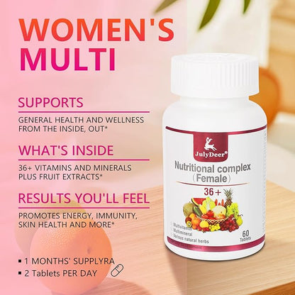 One Daily Tablet Multivitamin for Women - Complete Multimineral with Vitamin A, C, D, E and B-Complex, Zinc & More for Women's Immunity, Hair, Skin & Nails, Digestion + Vegetarian - 2 Bottles
