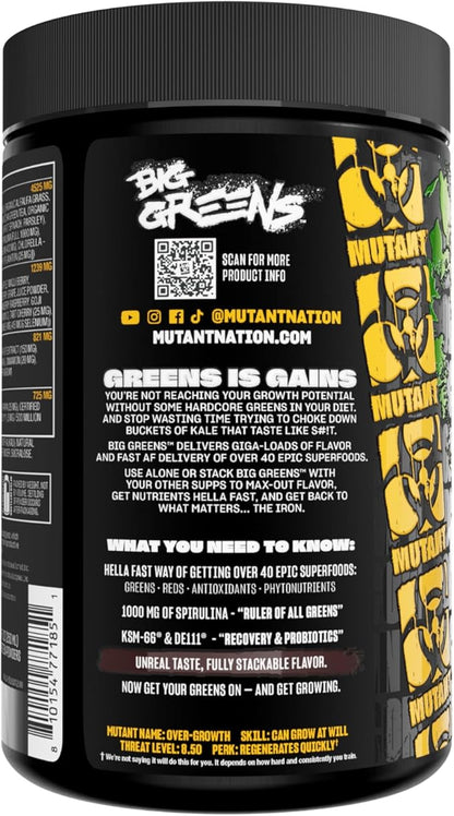 Mutant Big Greens | Green Supplement | Over 40 superfoods Land & Sea Greens – Reds, Antioxidants, phytonutrients, 1000mg spirulina – Pre & Probiotic Blend | 30 Serving – Just Chocolate