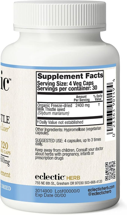Eclectic Institute Raw Freeze-Dried Non-GMO Milk Thistle | with Silymarin for Liver Support - Detox, Cleanse & Maintain | 240 CT