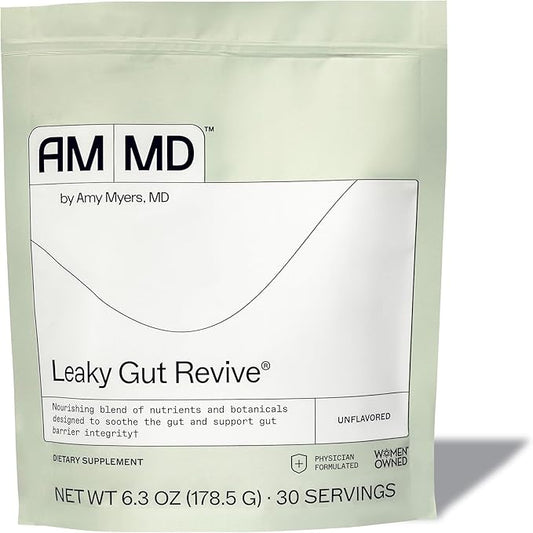 Amy Myers MD Leaky Gut Revive Powder for Leaky Gut Repair -L Glutamine, Slippery Elm -Supports Constipation, Diarrhea, Bloating, Heartburn, SIBO -Licorice & Marshmallow Root - Unflavoured-6.30 Oz