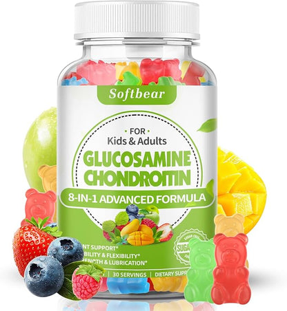 softbear Glucosamine Chondroitin Gummies with MSM Triple Strength, Organic Vegan Chondroitin & Glucosamine Nutritional Supplements for Joint Support Mixed Fruit Flavor 60 Gummies