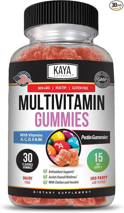 Kaya Naturals Adult Multi Vitamin Gummy, Biotin, Vitamin A, B-12, C & E, Including Zinc, Folic Acid, Strawberry Flavor - Gluten-Free Multivitamins Sweet Adult Gummies
