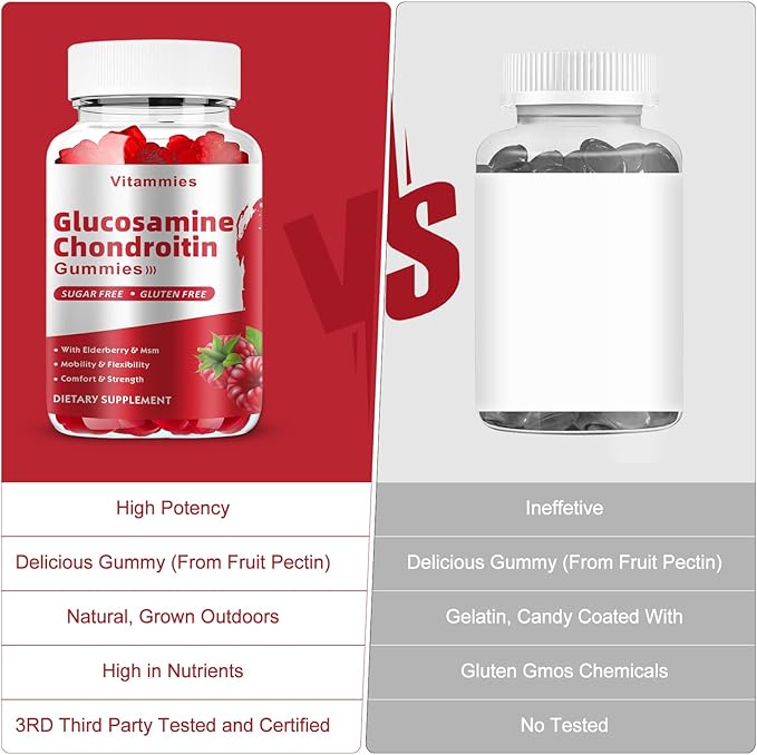 Glucosamine Chondroitin Gummies with MSM & Elderberry Extra Strength - Joint Support, Antioxidant Immune Support Supplement for Adults, Men & Women - 60 Raspberry Gummies