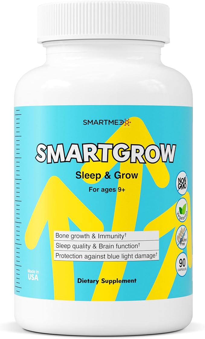 SMARTGROW 5-in-1 Premium Height Growth - Calcium, Vitamin D3, L-arginine - Sleep Aid for Maximum Growth, Immunity Support, Brain Health, Bone Strength, Eye Health (90 Count (Pack of 2))