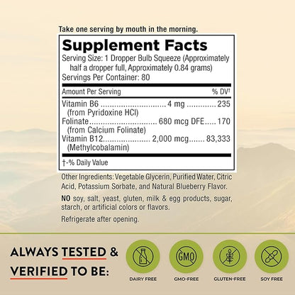 Mt. Angel Vitamins - B12 Essential Trio - Vegan Sublingual Drops with High-Potency Methyl B12, B6 & Folate - Easy Absorption Liquid - Non-GMO, Made in USA