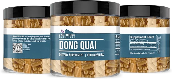 Earthborn Elements Dong Quai 200 Capsules, Pure & Undiluted, No Additives