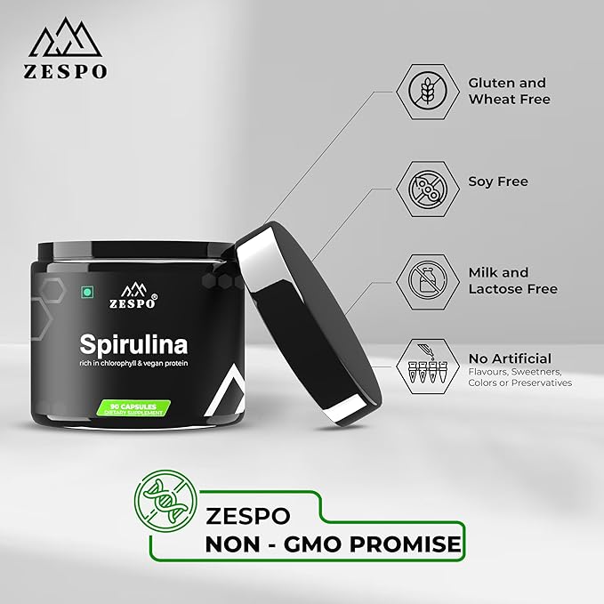 Spirulina 1100mg – Vegan Superfood Capsules for Heart, Immune & Energy Support – Plant-Based Protein &– 90 Capsules