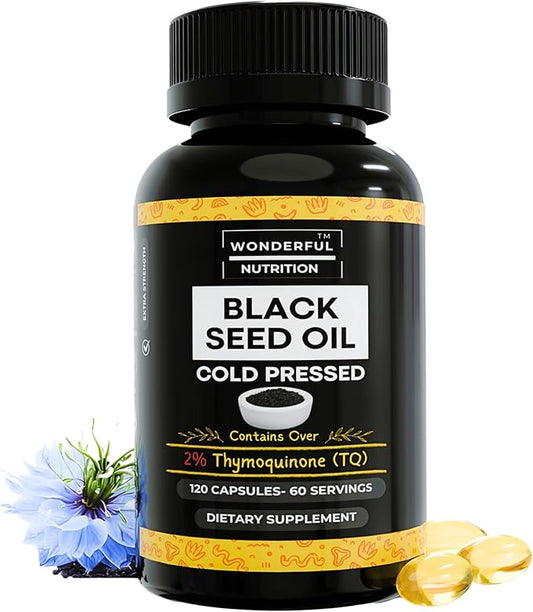 Black Seed Oil - 120 Softgels, 1000mg/Serving, 2% Thymoquinone, Black Cumin Seed Oil, Nigella Sativa, Black Seed Oil Organic Cold Pressed- Supports Health, Hair, Skin & Nails
