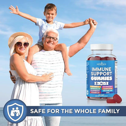 NEW AGE 8 in 1 Immune Support Booster Supplement with Astragalus Root, Vitamin C and Zinc 50mg, Vitamin D 5000 IU, Quercetin & Bromelain (8 in 1 Gummies (Pack of 3))