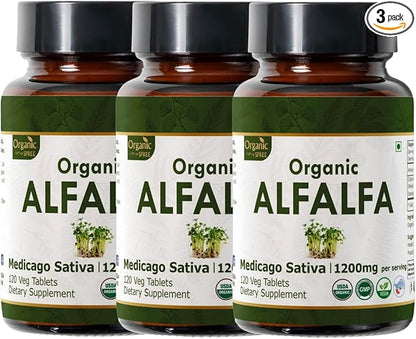 Alfalfa 120 Tablets | Medicago Sativa (Alfalfa) | USDA Organic Certified | Superfood Supplement with Vitamins and Minerals | Organic and Natural 120tab - Pack of 3