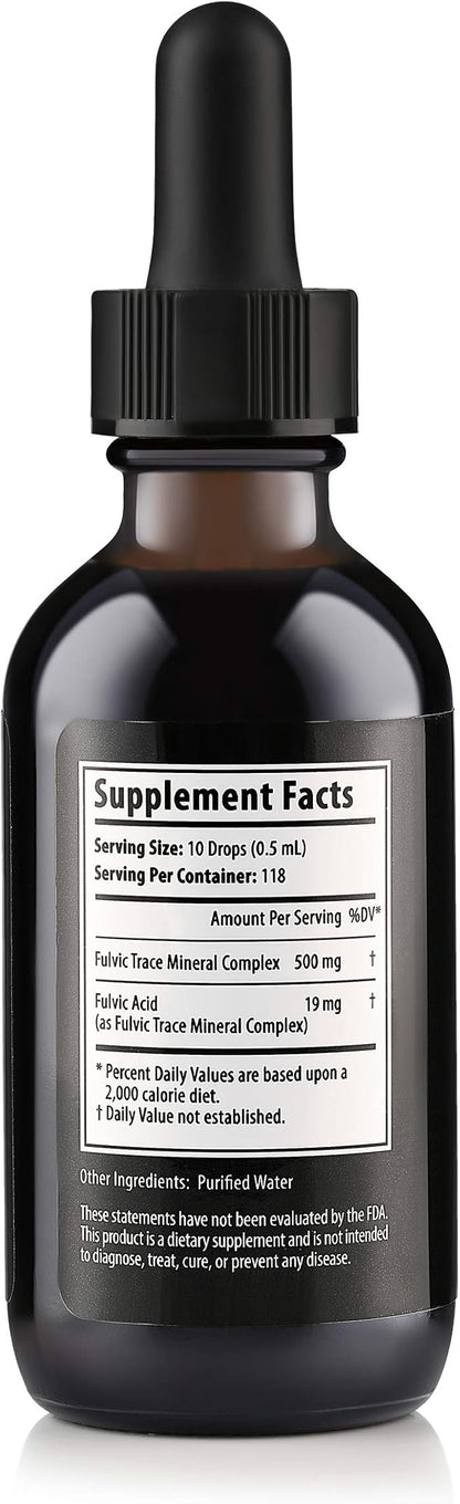 Organic Trace Minerals Electrolyte Drops with Fulvic Acid 2 oz Alkaline Liquid Minerals for Water - Supports Gut Health, Energy, Stamina, and Nutrient Uptake