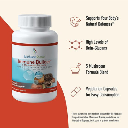MushroomScience Immune Builder Mushroom Capsules, Full Spectrum Extract with MaitakeGold, Reishi & Shiitake, Mushroom Supplement for Adults, Hot Water Extracted Mushrooms, Vegetarian, 400MG, 90 CT