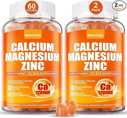 Calcium 1200 mg with Vitamin D3 Gummies for Adults - Calcium Citrate with Vitamin D3 K2, Magnesium, Zinc, Boron, Copper and Ashwagandha - Extra Absorption Calcium Supplement for Women Men