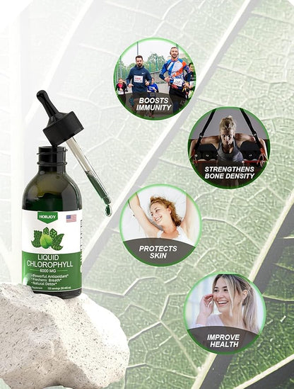 Chlorophyll Liquid Drops - 100% Natural Energy Booster and Immune Support - Internal Deodorant and Detox - Altitude Sickness Relief - Fast Absorption, Vegan & Non-GMO - 120 Servings (Pack of 1)