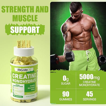 Creatine Monohydrate Gummies 5g for Men Women - Sugar Free Chewable Supplement. 180 Gummies Lemon