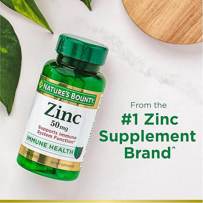 Nature's Bounty Zinc, Immune Support, 50 mg, Caplets, 100 Ct (Pack of 2)
