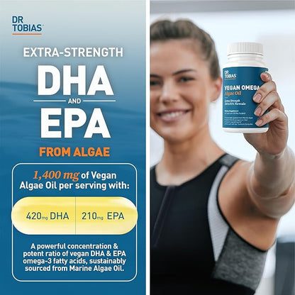 Dr. Tobias AKG Supplement & Vegan Omega 3 Algae Oil, Support Cellular Energy & Overall Health with AKG, EPA & DHA, Vegan, Gluten-Free, Non-GMO