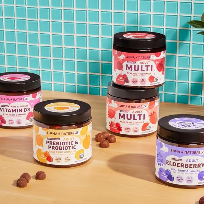 Llama Naturals Multivitamin for Women, Vegan, Organic Gummies with Vitamin D, C and K, Women's Real Fruit Gummy Vitamins, Chewable Multivitamin Supplement, No Added Sugar Cane, Strawberry, 120 Ct