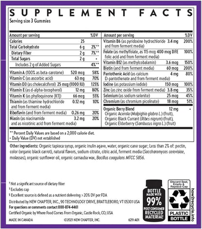 New Chapter Women’s Multivitamin Gummies - 66% Less Sugar, Women’s Gummy Vitamins with Vitamin C, D3 & Zinc, Non-GMO, Gluten Free, Berry-Citrus, 75ct