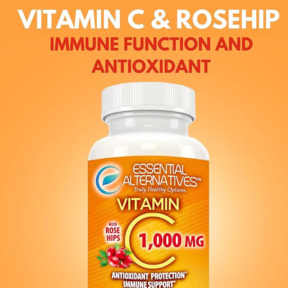 Vitamin C 1000mg with Rose HIPS. Antioxidant Protection, Immune Support. 60 Tablets