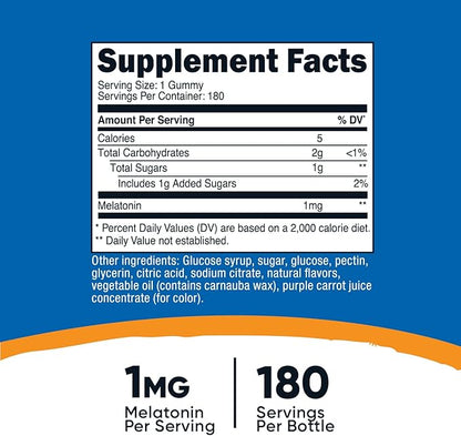 Nutricost Melatonin 1mg, 180 Gummies, Strawberry Flavored - Gluten Free, Non-GMO, No Corn Syrup