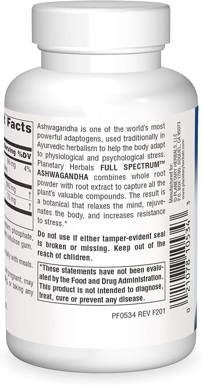 Planetary Herbals Ashwagandha, Full Spectrum 570 mg Rejuvenating Tonifier - 60 Tablets