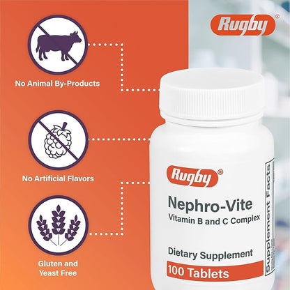 Rugby Nephro-Vite Vitamin B and C Complex Tablets - Dietary Supplement - 100 Tablets