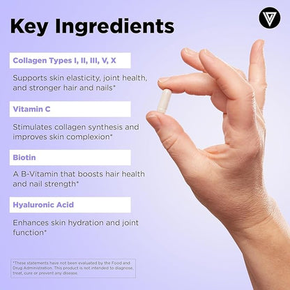 Vital Vitamins Multi Collagen Plus (2-Pack) - with Biotin, Hyaluronic Acid, Vitamin C - Type I, II, III, V, X - for Women & Men - Hair, Skin, Nails Beauty Complex - 300 Capsules