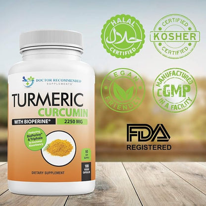 Turmeric Curcumin with Bioperine and Triphala - 2250mg/d - 540 Veggie Capsules with Black Pepper Extract -Turmeric Supplement
