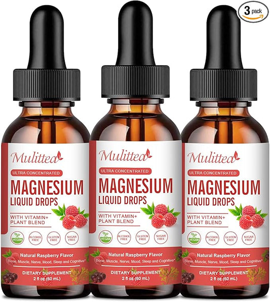 Magnesium Glycinate Liquid Drop - Triple Absorption Supplement to Support Nerves, Night, Heart, Muscles * -Sugar-Free with Potassium, L-Theanine, Sea Moss Vitamin B,C,D3, K2-3Pack