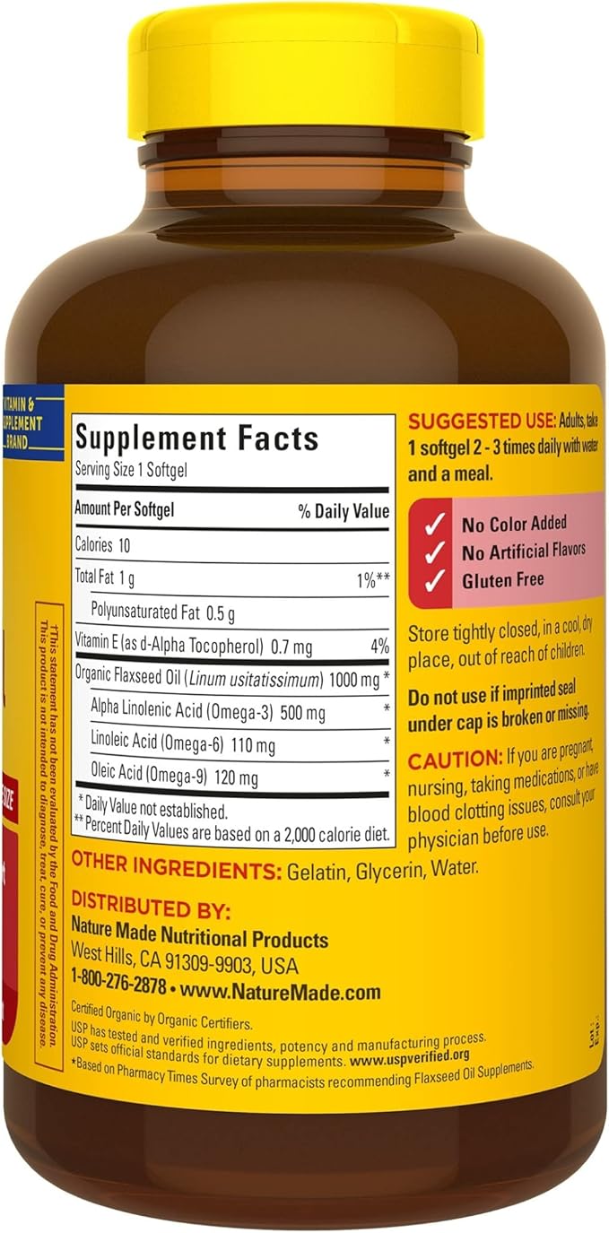 Nature Made Flaxseed Oil 1000 mg, Dietary Supplement for Heart Health Support, 180 Softgels (Pack of 2)