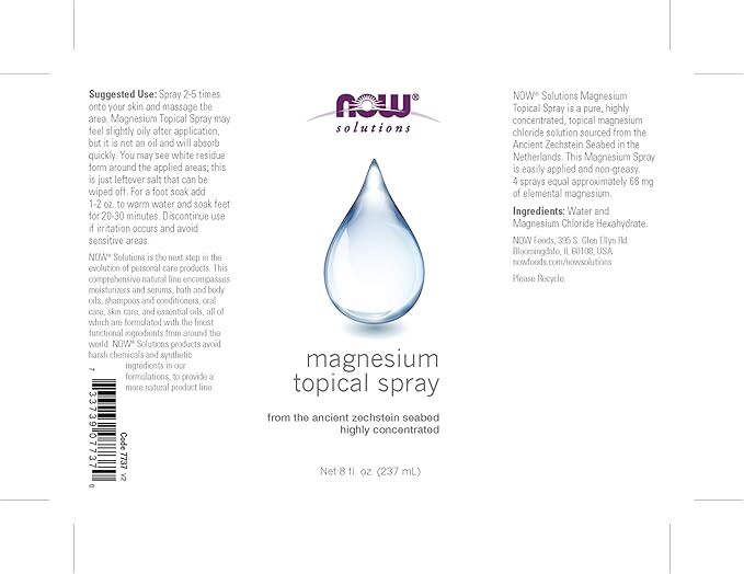 NOW Solutions, Magnesium Topical Spray, from The Ancient Zechstein Seabed, Highly Concentrated, 8 Fl Oz (Pack of 2)