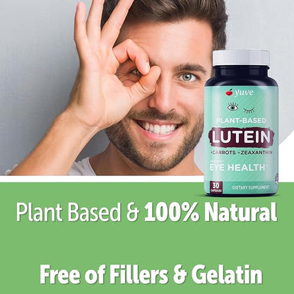 Yuve 20mg Lutein & Zeaxanthin Eye Health Supplement with Clinically Studied Lutemax 2020 Carotenoid Complex - Supports Dry Eyes, Fatigue & Vision Clarity - 30 Vegan Capsules