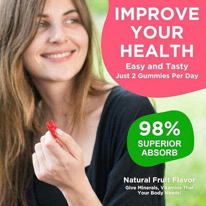 Calcium Magnesium Zinc Gummies with Vitamin D3, Sugar Free Calcium Gummies for Women Men, High Potency Magnesium Gummies for Bone & Muscle & Immune Health, Raspberry Flavor - 60 Count