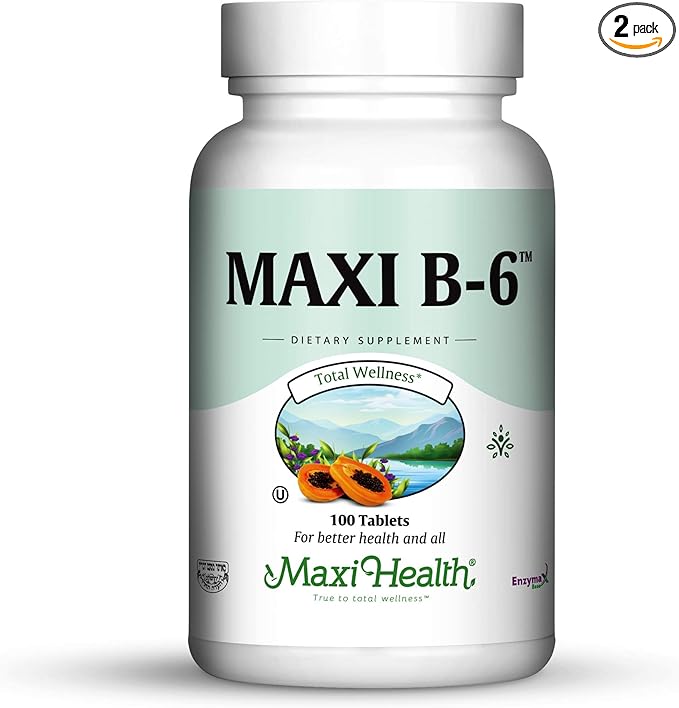 Maxi Health B-6 - Vitamin B6-100 mg Cardiovascular Health - 100 Tablets - Kosher (100 Count, Pack of 2)