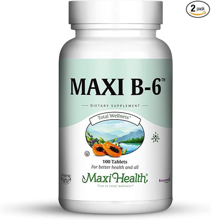 Maxi Health B-6 - Vitamin B6-100 mg Cardiovascular Health - 100 Tablets - Kosher (100 Count, Pack of 2)