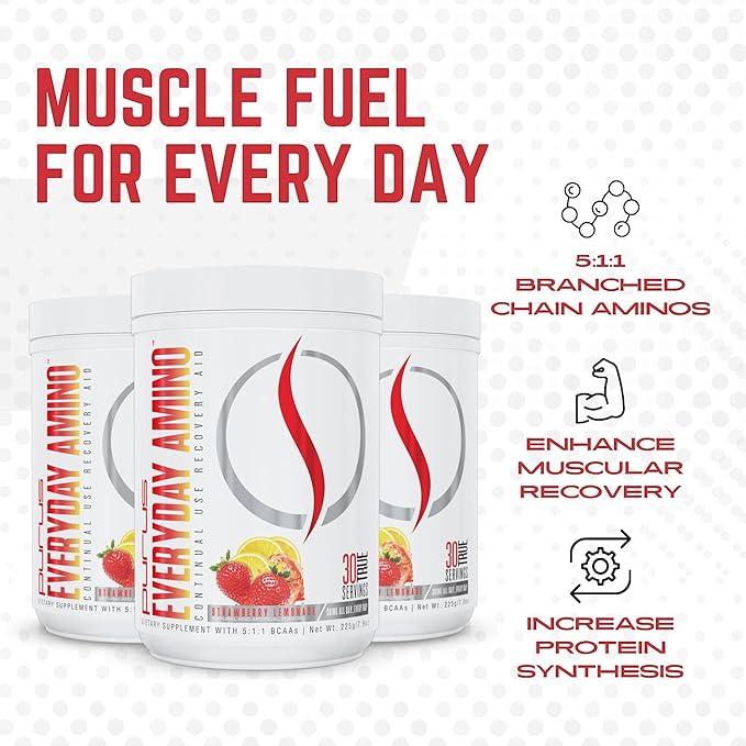 Purus Labs Everyday Amino BCAA Powder | Amino Acids for Muscle Hydration & Recovery | Sugar Free & Gluten Free | 30 Servings (Strawberry Lemonade)