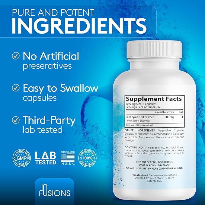 Infusions Maximum Strength Pure CoQ10 600mg 200 Capsules High Absorption Gluten Free Non-GMO (2)
