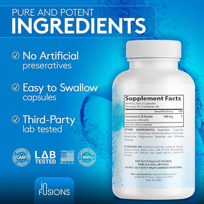 Infusions Maximum Strength Pure CoQ10 600mg 200 Capsules High Absorption Gluten Free Non-GMO (2)