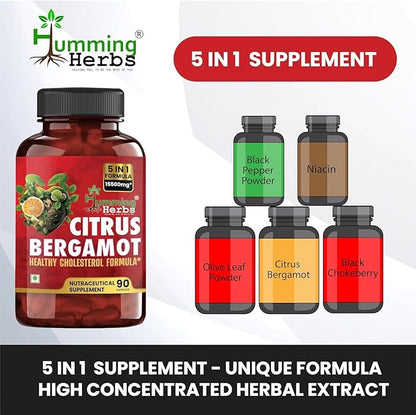 Bergamot Citrus 1110mg – Supports Heart Health – with Black Choke Berry, Niacin, Olive Leaf & Black Pepper Extract 90 Capsule