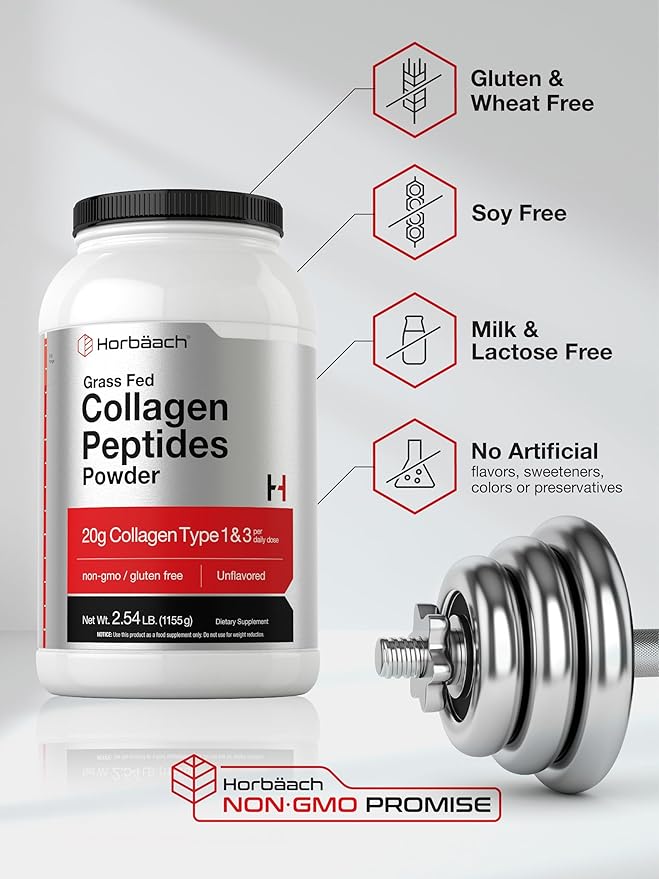 Horbaach Collagen Peptides Powder 40 oz | Unflavored | for Men & Women | Grassfed Type I & III | Non-GMO, Gluten Free Supplement