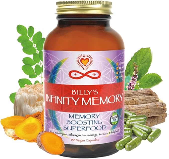 Infinity Memory and Focus Supplement, Superfood Brain Fuel with Organic Lions Mane Mushroom, Ashwagandha, Holy Basil, & Turmeric, Supplements for Women and Men (150 Capsules)