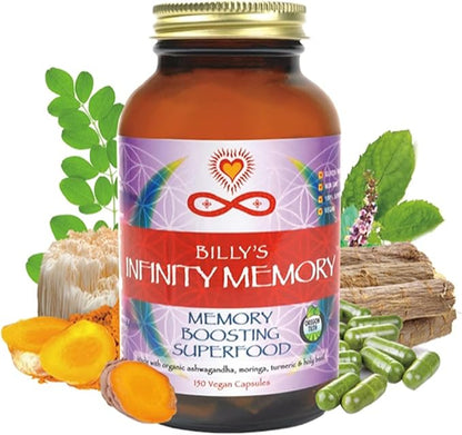 Infinity Memory and Focus Supplement, Superfood Brain Fuel with Organic Lions Mane Mushroom, Ashwagandha, Holy Basil, & Turmeric, Supplements for Women and Men (150 Capsules)