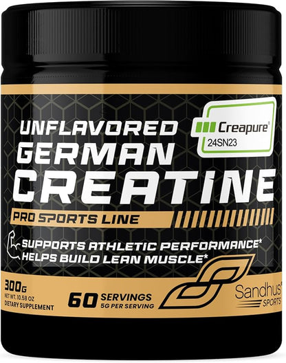 Sandhu's Creapure German Creatine Monohydrate Powder Supplements for Men & Women, Unflavored, 60 Servings, 10.58 Oz, Sport Supplement Supports Lean Muscle Building