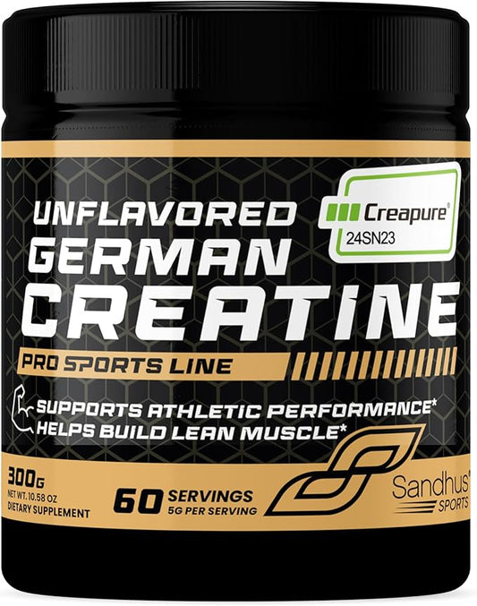 Sandhu's Creapure German Creatine Monohydrate Powder Supplements for Men & Women, Unflavored, 60 Servings, 10.58 Oz, Sport Supplement Supports Lean Muscle Building