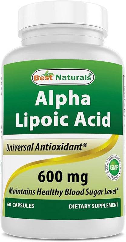 Best Naturals Alpha Lipoic Acid 600 mg 60 Capsules - ALA Powerful Antioxidant (60 Count (Pack of 1))