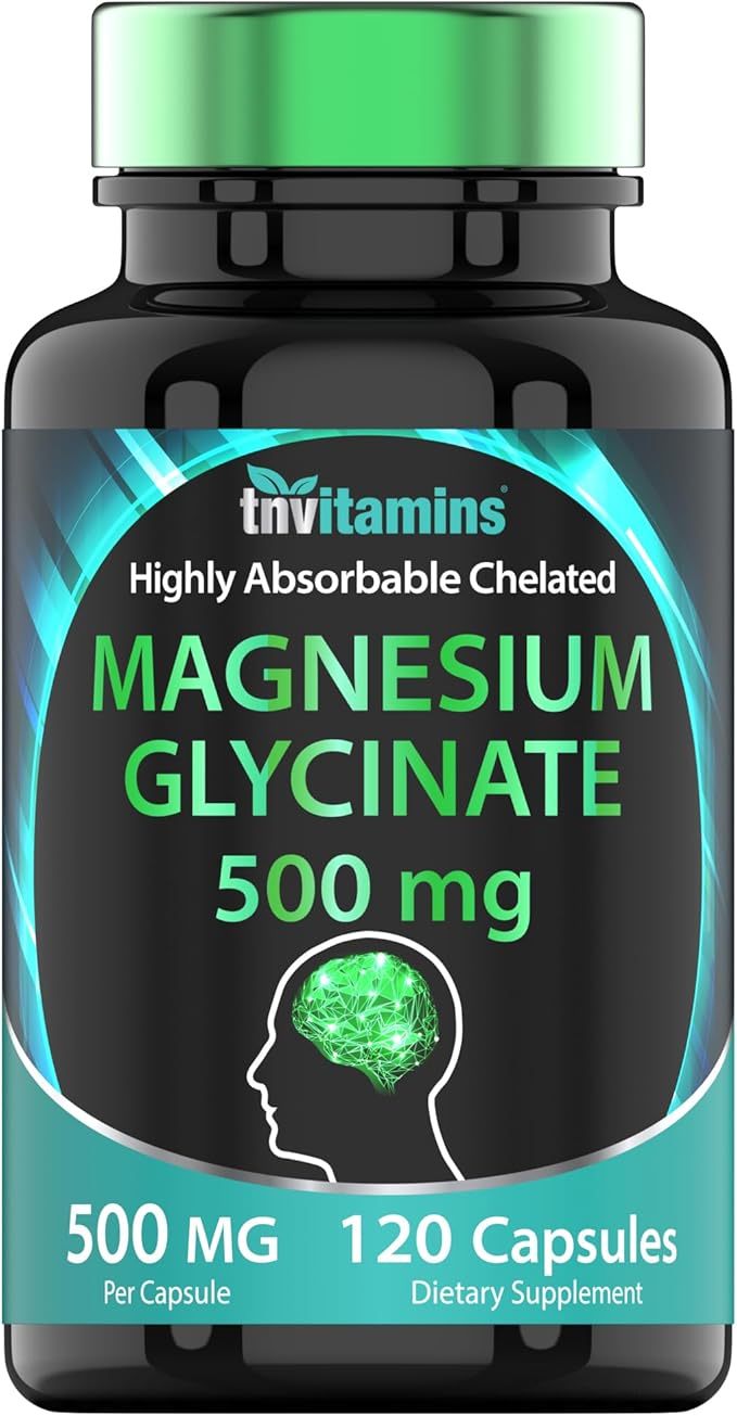 Magnesium Glycinate 500mg Per Capsule - 120 Count | 4 Month Supply! | Pure Chelated Magnesium Supplement for Sleep, Calm, Nerve, Joint, & Bone Support* | AKA Magnesium Bisgycinate | Non-GMO